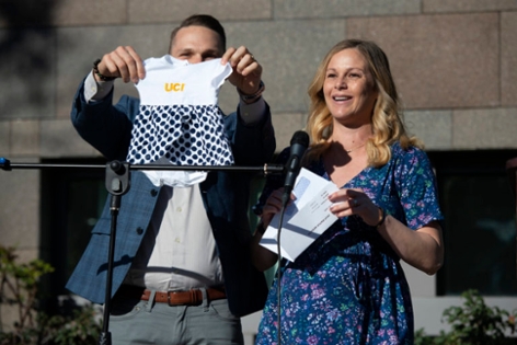 Katy Lunny and her husband Corey Siegel shared the news that she received a residency position in psychiatry at UCI and displayed an Anteater onesie for the baby they’re expecting soon.